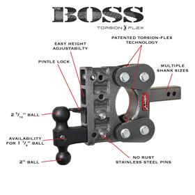 The BOSS TORSION-FLEX 2.5" Shank 5" Drop 1.1K TW 10K Hitch & GH-031 Dual-Ball - 0
