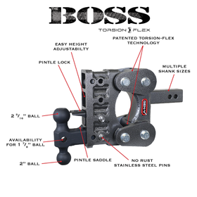 The BOSS TORSION-FLEX 2.5" Receiver 18" Drop 2.4K TW 21K Hitch & GH-061 Dual-Ball & GH-062 Pintle Lock & GH-0101 Stab Kit - 0