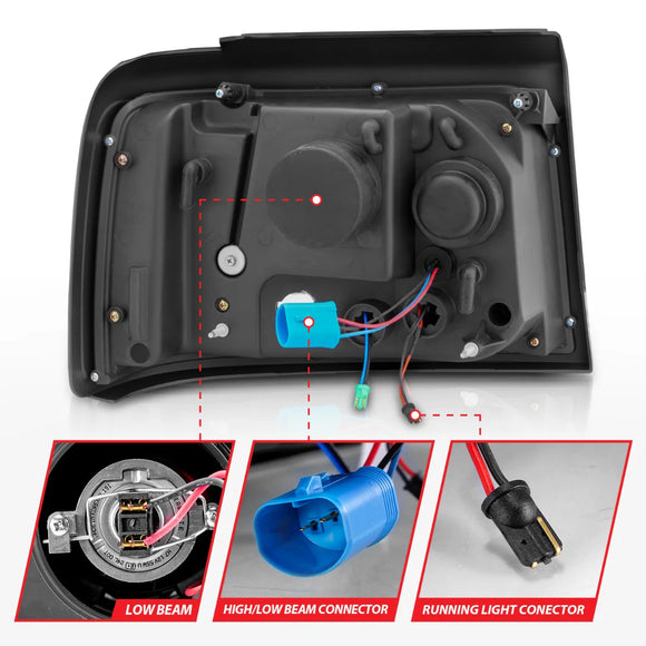 ANZO 1992-1996 Ford F-150 Projector Headlights w/ Halo Black w/ Side Markers and Parking Lights