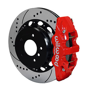 Wilwood AERO4 Rear Kit 14.00 Drilled Red 2007-2011 BMW E90 Series w/Lines