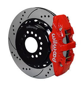 Wilwood AERO4 Rear Kit 14.00 Drilled Red 2005-2014 Mustang w/ BMR Suspn. w/Lines