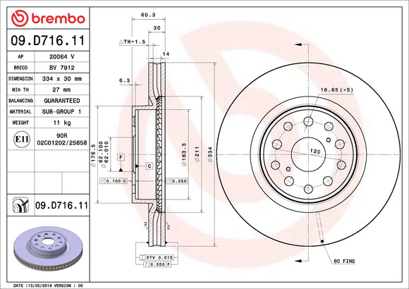 Brembo 07-17 Lexus LS460 Front Premium UV Coated OE Equivalent Rotor 4351250240