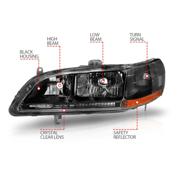 ANZO 1998-2002 Honda Accord Crystal Headlights Black