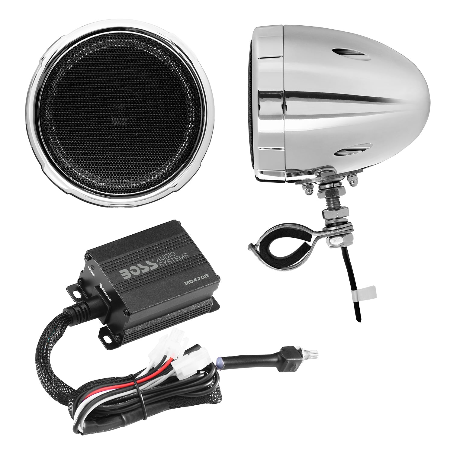 Boss Audio Systems Motorcycle Speaker Amplifier/ Bluetooth/ 3in Speakers Pair- Chrome - 0