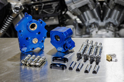 S&S Cycle 2017+ M8 Oil Cooled Cam Chest Kit w/o Cam - Chrome Pushrod Tubes & Chain Tensioner