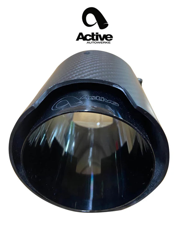 100mm Tips for Active G80 Exhaust – carbon over black chrome finish 2021+ M3 / M4