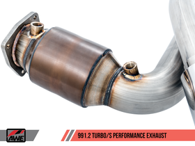 AWE Performance Exhaust and High-Flow Cat Sections for Porsche 991.1 / 991.2 Turbo - Diamond Black RSR Tips - 0