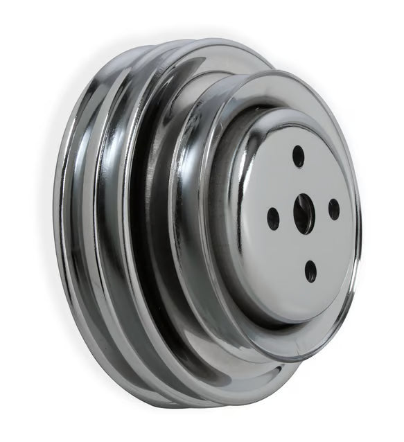 Mr. Gasket Chrome Water Pump Pulley - Triple Groove 1966-1969 Ford 289/302/351W with A/C, P/S & Smog Pump