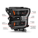 ANZOUSA FULL LED PROJECTOR HEADLIGHTS BLACK HOUSING W/ SWITCHBACK LIGHT BAR: 2015–2017 FORD F-150-5