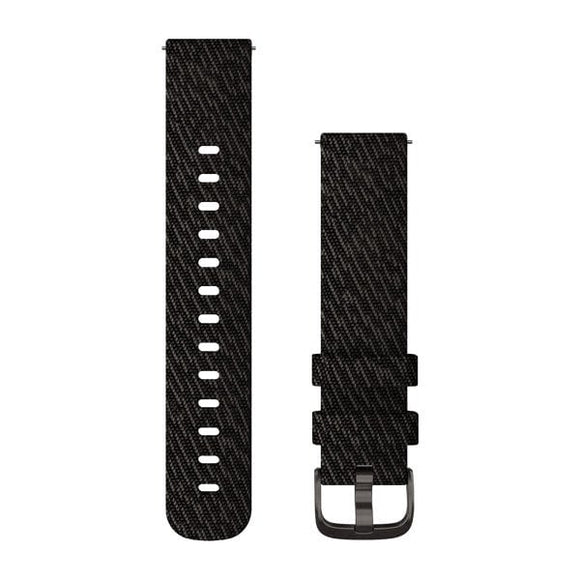 Garmin Quick Release Bands (20 mm). Black Pepper Woven Nylon with Slate Hardware