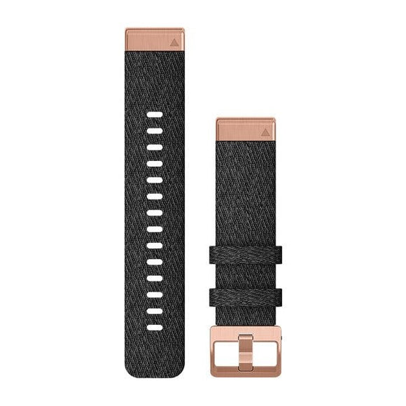 Garmin QuickFit 20 Watch Bands. Heathered Black Nylon with Rose Gold Hardware