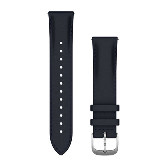 Garmin Quick Release Bands (20 mm). Navy Italian Leather with Silver Hardware