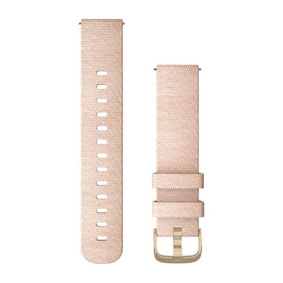 Garmin Quick Release Bands (20 mm). Blush Pink Woven Nylon with Light Gold Hardw