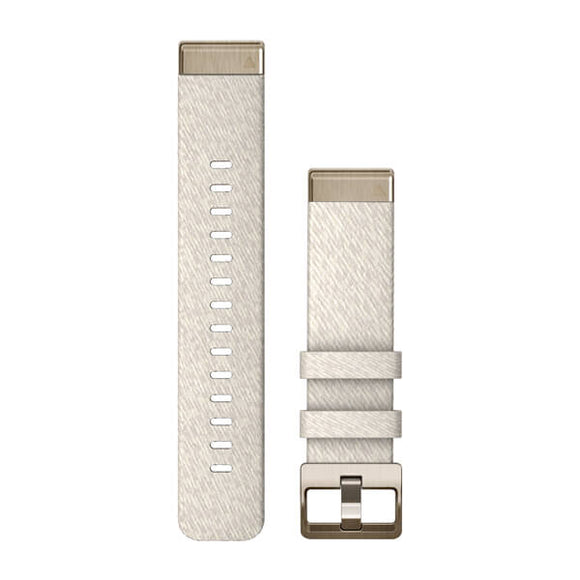 Garmin QuickFit 20 Watch Bands. Cream Heathered Nylon with Cream Gold Hardware