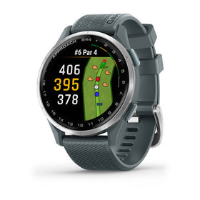 Garmin Approach S44. Silver Aluminum Bezel with Twilight Silicone Band