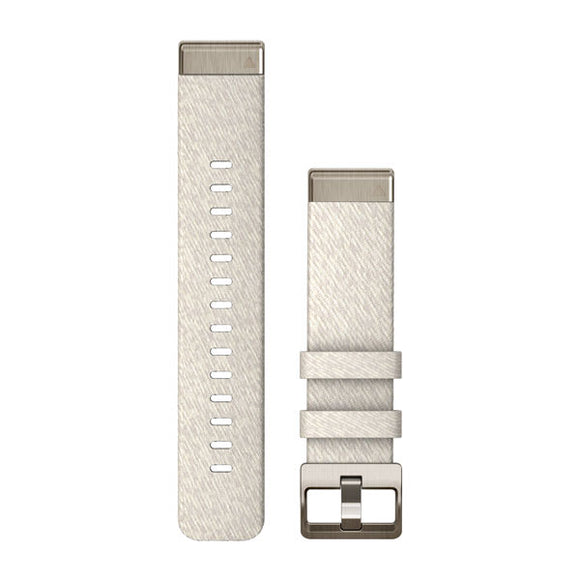 Garmin QuickFit 20 Watch Bands. Cream Heathered Nylon with Soft Gold Hardware