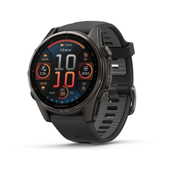 Garmin fenix 8 43 mm. AMOLED. Sapphire. Carbon Gray DLC Titanium with Black/Pebb
