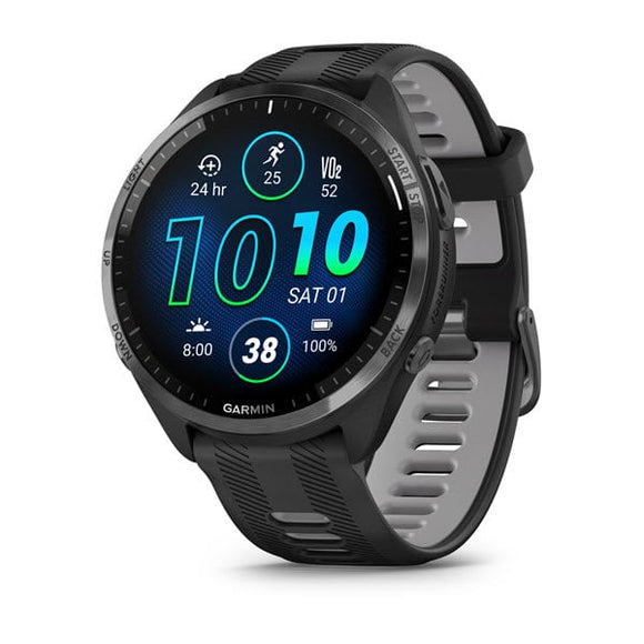 Garmin Forerunner 965. Carbon Gray DLC Titanium Bezel with Black Case and Black/