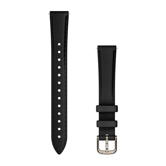 Garmin Lily 2 Bands (14 mm). Black Leather with Cream Gold Hardware