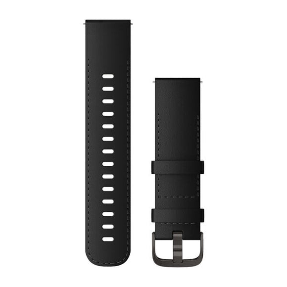 Garmin Quick Release Bands (22 mm). Black Leather with Brushed Slate Hardware