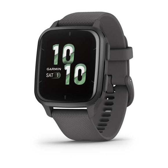 Garmin Venu Sq 2. Slate Aluminum Bezel with Shadow Gray Case and Silicone Band