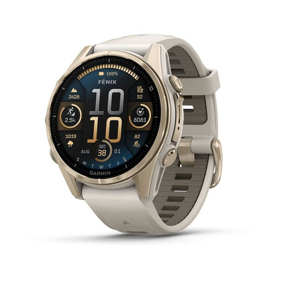 Garmin fenix 8 43 mm. AMOLED. Sapphire. Soft Gold with Fog Gray/Dark Sandstone S