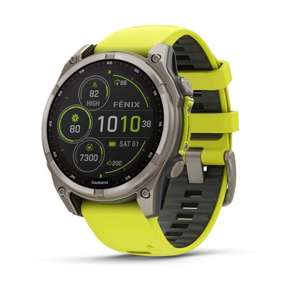 Garmin fenix 8 47 mm. Solar. Sapphire. Titanium with Amp Yellow/Graphite Silicon