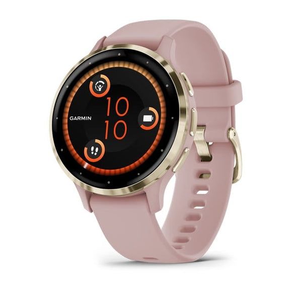Garmin Venu 3S. Soft Gold Stainless Steel Bezel with Dust Rose Case and Silicone