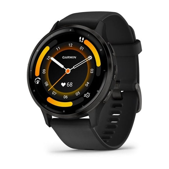 Garmin Venu 3. Slate Stainless Steel Bezel with Black Case and Silicone Band