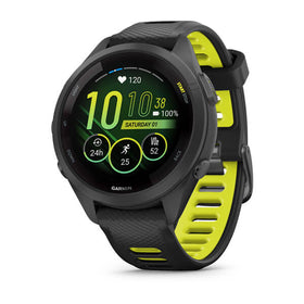 Garmin Forerunner 265S. Black Bezel and Case with Black/Amp Yellow Silicone Band