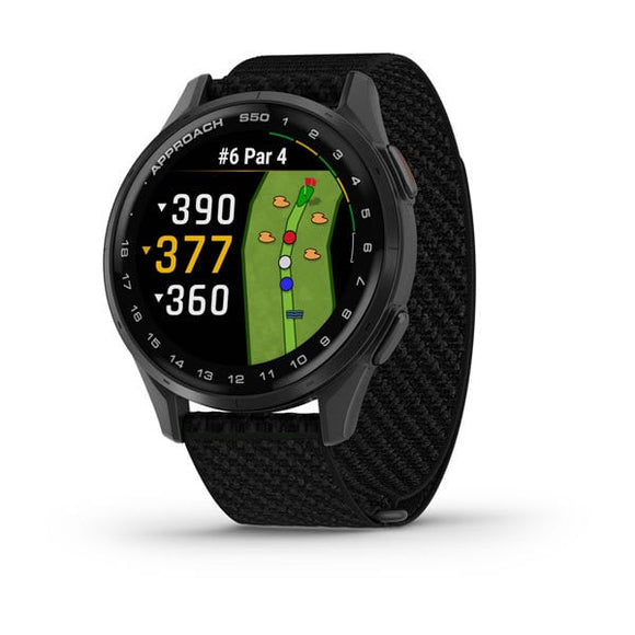 Garmin Approach S50. Slate Aluminum Bezel with Black Nylon Band