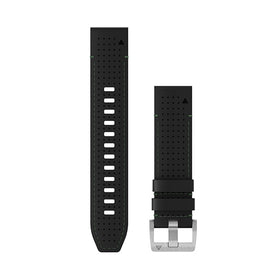 Garmin QuickFit 22 Watch Straps. Leather/FKM Hybrid Strap. Black/Green