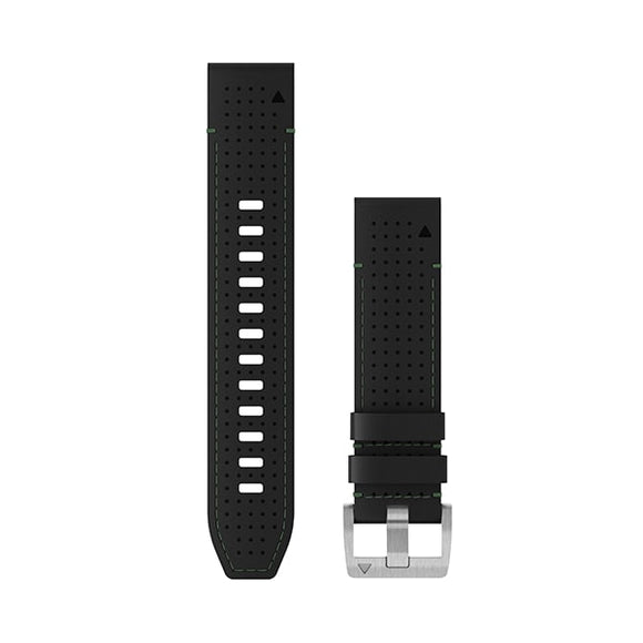 Garmin QuickFit 22 Watch Straps. Leather/FKM Hybrid Strap. Black/Green