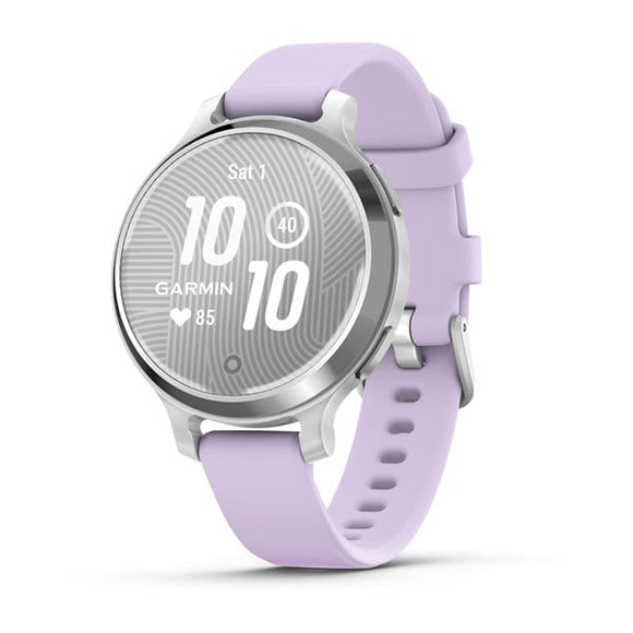 Garmin Lily 2 Active. Silver with Purple Jasmine Silicone Band