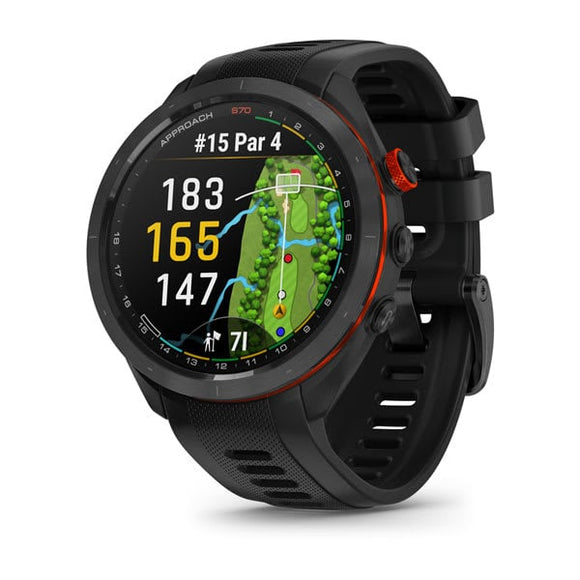 Garmin Approach S70 - 47 mm. Black/Red Ceramic Bezel with Black Silicone Band