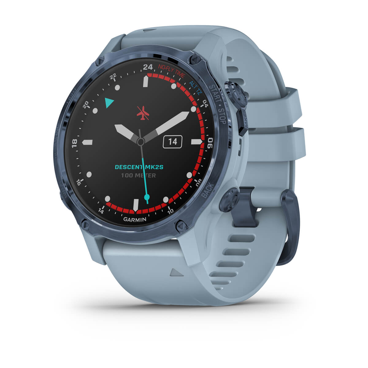 Garmin Descent Mk2S. Mineral Blue with Sea Foam Silicone Band