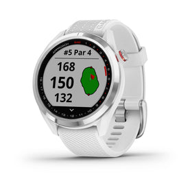 Garmin Approach S42. Polished Silver with White Band