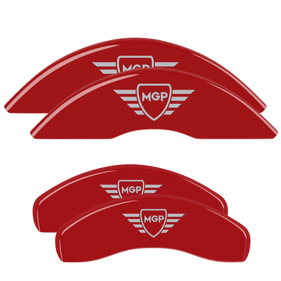 MGP 4 Caliper Covers Engraved Front & Rear MGP Red Finish Silver Characters for 2018 Toyota Camry
