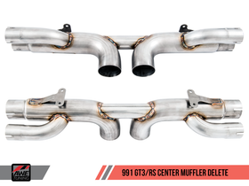 AWE Center Muffler Delete for Porsche 991.1 / 991.2 GT3 / RS - Chrome Silver Tips - 0