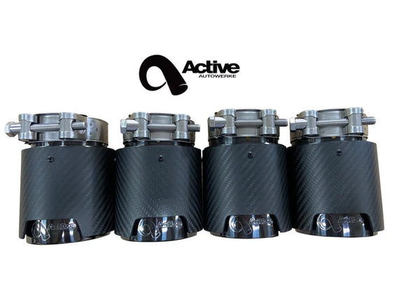 100mm Tips for Active G80 Exhaust – carbon over black chrome finish 2021+ M3 / M4