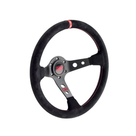 OMP Corsica Steering Wheel - Black Suede/Red