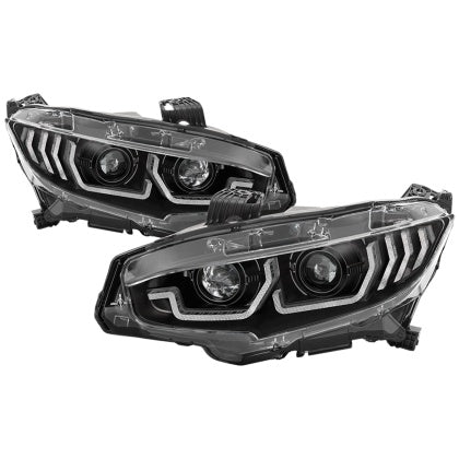 Spyder Auto Signature Projector Headlight Black w/LED Sequential Turn Signal Lights Honda Civic 2016-2020