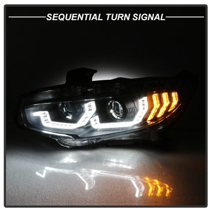 Spyder Auto Signature Projector Headlight Black w/LED Sequential Turn Signal Lights Honda Civic 2016-2020