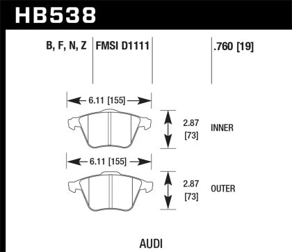 Hawk 09 Audi A4 Cabriolet / 05-07 A4 / 05-09 A4 Quattro / 06-09 A6 / 08 VW R32 HPS Front Brake Pads - 0
