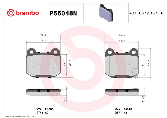 Brembo 2004 Infiniti G35/17-20 Subaru BRZ Premium NAO Ceramic OE Equivalent Pad - Rear 4605A050