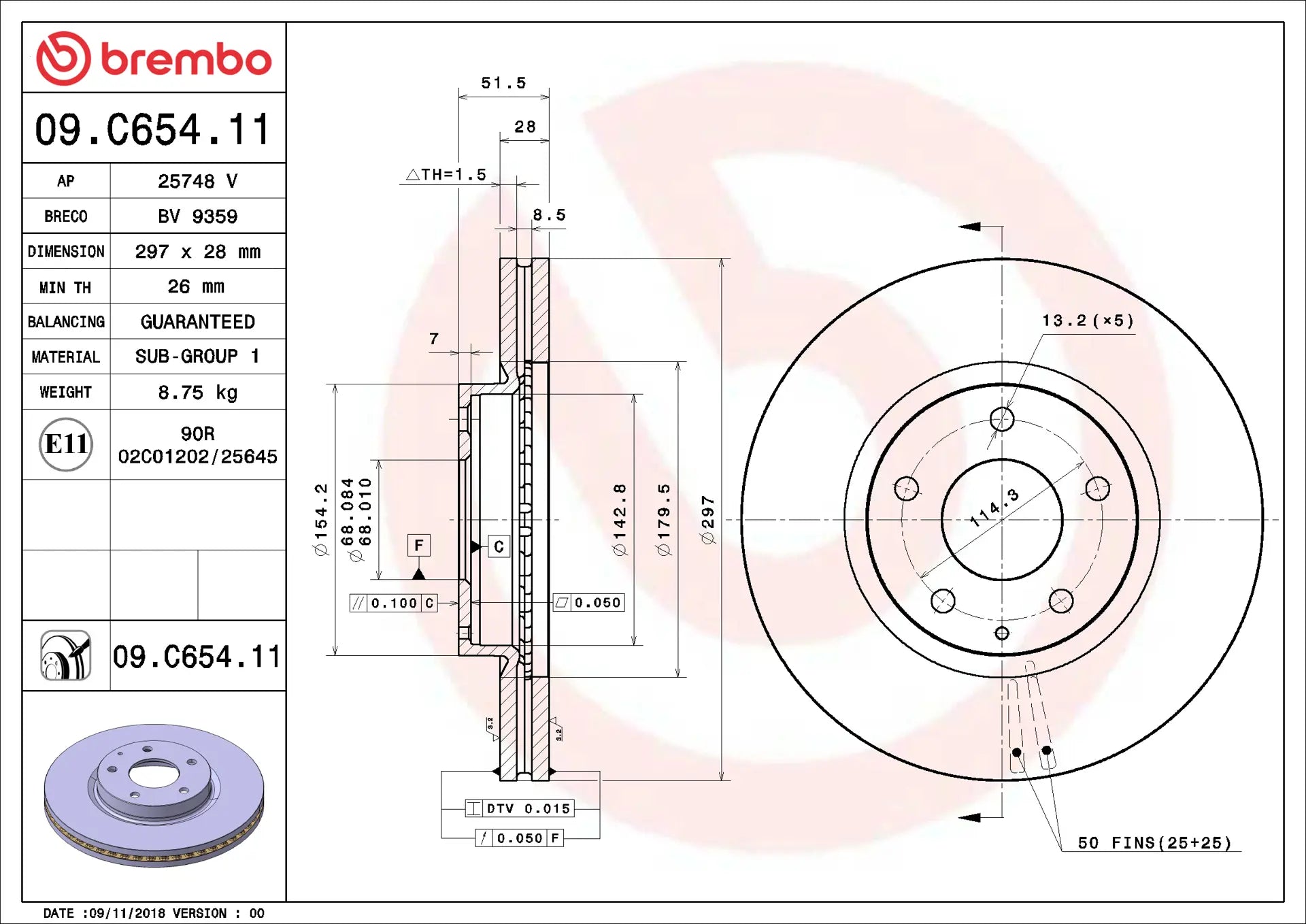 Brembo 14-18 Mazda 6/13-15 CX-5 Front Premium UV Coated OE Equivalent Rotor GHR133251 - 0