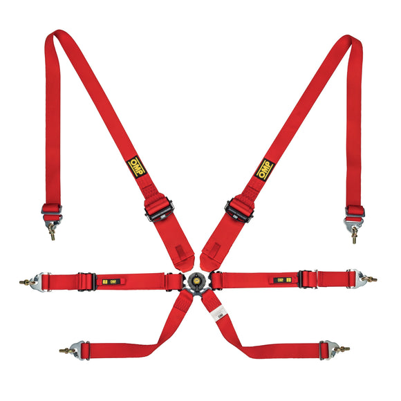 OMP Safety Harness One 2In Convertible Red Pull Up Conv Pull Down - (Fia 8853-2016)