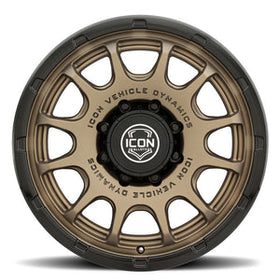 ICON Alloys Rancho 20x9 / 8x6.5 / 12mm / 5.5in BS Satin Bronze Wheel w/ Gloss Black Lip