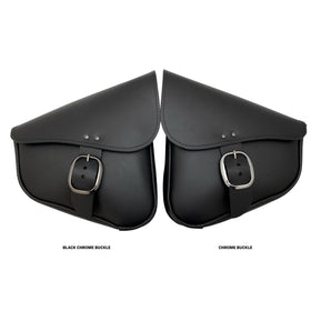 Willie & Max HD Softails,Yam Rd Stars,Kaw Vulcan 900,Suz C50 Swingarm Bag w/ Chrome Buckle - Black - 0