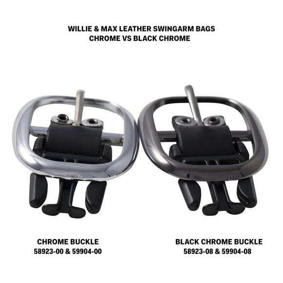 Willie & Max HD Sportsters, Custom Hard Tails Leather Swingarm Bag w/Chrome Buckle - Black